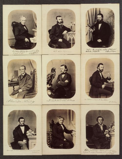 Krone, Hermann: Tableau mit 9 Portr�ts von Naturwissenschaftlern