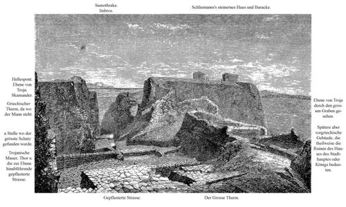 Nr. 10. Die grosse Ausgrabung auf der Nordwestseite, das Thor und die gepflasterte Strasse , der Grosse Thurm, die Stadtmauer, ein Theil des hauses des Stadthauptes oder K�nigs, und ein Thurm aus der makedonischen Zeit. Gesehen von der S�dostseite.