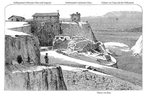 Nr. 9. Der Thurm der Ilion, das Thor und die Tr�mmer eines grossen Hauses; man sieht nach Norden durch den grossen den ganzen H�gel durchschneidenden Graben.