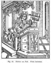 Fig. 45. Dichter am Pult. Poeta laureatus. 