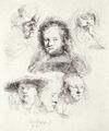Rembrandt Harmensz. van Rijn: Studienblatt mit sechs Frauenk�pfen