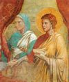 Giotto di Bondone: Fresken in der Kirche San Francesco in Assisi, Szene: Isaak segnet Jakob, Detail Rebekka und Jakob