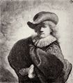 Rembrandt Harmensz. van Rijn: Selbstportr�t in Mantel und breitkr�mpigem Hut, Halbfigur
