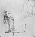 Rembrandt Harmensz. van Rijn: Zwei Frauen an einer Treppe, Sarah und Hagar