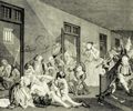 Hogarth, William: Folge »Das Leben eines W�stlings«, Achtes Blatt: Szene in einem Irrenhaus, erste Fassung