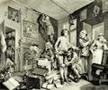 Hogarth, William: Folge »Das Leben eines W�stlings«, Erstes Blatt: Der junge Erbe ergreift Besitz von der Hinterlassenschaft des Knauserers, erste Fassung