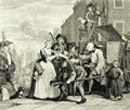Hogarth, William: Folge »Das Leben eines W�stlings«, Viertes Blatt: Wegen Schulden verhaftet, erste Fassung