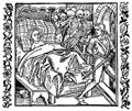 D�rer, Albrecht: Illustration zum »Der Ritter vom Turn«, Szene: Die Tochter des Kaisers von Konstantinopel wird durch die Toten, die ihr Bett umstehen, vor den Zudringlichkeiten eines Ritters besch�tzt