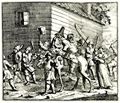 Hogarth, William: Kleine Illustration zu Samuel Butlers »Hudibras«, Hudibras und Ralpho werden zum Schraubstock gef�hrt