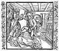 D�rer, Albrecht: Illustration zum »Der Ritter vom Turn«, Szene: Ein Mann tritt seine vorlaute Frau mit F��en