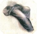 Leonardo da Vinci: Knieende Gewandfigur, nach links gewendet