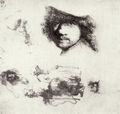 Rembrandt Harmensz. van Rijn: Studienblatt mit Selbstportr�t und einem Bettlerpaar