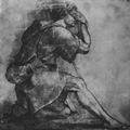 Raffael: Gott erscheint Moses im brennenden Dornebusch, Studie, Kniender Moses