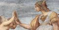 Raffael: Stanza della Segnatura im Vatikan f�r Papst Julius II., L�nettenfresko, Szene: Allegorie der Tugend, Detail