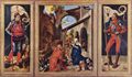D�rer, Albrecht: Paumgartner-Altar, Gesamtansicht, linker Fl�gel innen: Hl. Georg (Stephan Paumgartner), Mitteltafel: Geburt Christi, rechter Fl�gel innen: Hl. Eustachius (Lukas Paumgartner)