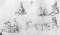 D�rer, Albrecht: Studienblatt mit Narren, Faun, Ph�nix und Hirschjagd