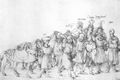D�rer, Albrecht: Der gro�e Triumphwagen, Detail: Trossknechte verschiedener Nationen