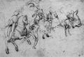 Raffael: Entwurf f�r die Libreria Piccolomini, Vier Reiter und ein laufender Krieger