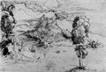 Altdorfer, Erhard: Berglandschaft hinter Wasser, am vorderen Ufer Baum und Steinbruch