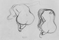 Klimt, Gustav: Zwei Studien eines sitzenden weiblichen R�ckenaktes mit langem Haar