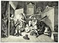 Hogarth, William: Gro�e Illustrationen zu Samuel Butlers »Hudibras«, Hudibras wird von b�sen Geistern katechisiert