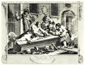 Hogarth, William: Folge »Flei� und Faulheit«, Drittes Blatt: Der Faule auf dem Kirchhof beim Hazardspiel w�hrend der Predigt