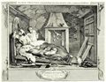 Hogarth, William: Folge »Flei� und Faulheit«, Siebentes Blatt: Der Faule, von seinem Dienst zur See zur�ckgekehrt und eine Dachkammer mit einer gemeinen Prostituierten teilend