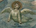 Giotto di Bondone: Fresken in der Arenakapelle in Padua, Szene: Die Beweinung, Detail: Trauernder Engel