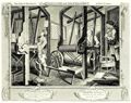 Hogarth, William: Folge »Flei� und Faulheit«, Erstes Blatt: Die beiden Lehrlinge an ihren Webst�hlen