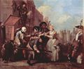Hogarth, William: Gem�ldefolge »Der Lebensweg eines W�stlings«, Szene: Die Verhaftung wegen Diebstahls