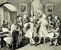Hogarth, William: Folge »Das Leben eines W�stlings«, Zweites Blatt: Tom Rakewell, umgeben von K�nstlern und Gelehrten, erste Fassung