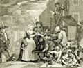 Hogarth, William: Folge »Das Leben eines W�stlings«, Viertes Blatt: Wegen Schulden verhaftet, zweite Fassung
