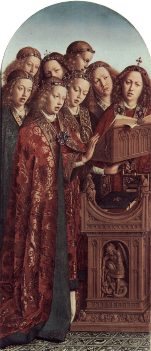 Eyck, Jan van: Genter Altar, Altar des Mystischen Lammes, linker Fl�gel, oben, innere Szene: Musizierende Engel