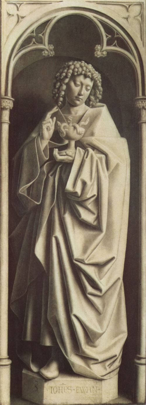 Eyck, Jan van: Genter Altar, Altar des Mystischen Lammes, rechter Au�enfl�gel, untere innere Szene: Hl. Johannes der Evangelist, Skulpturimmitation
