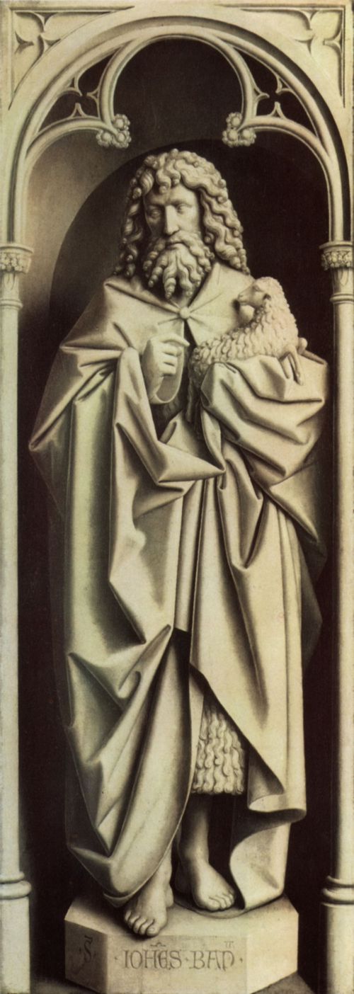Eyck, Jan van: Genter Altar, Altar des Mystischen Lammes, linker Au�enfl�gel, untere innere Szene: Hl. Johannes der T�ufer, Skulpturimmitation