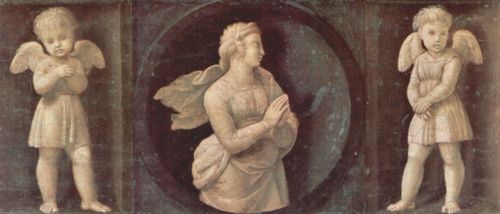 Raffael: Baglioni-Altar, Haupttafel, Predella mit Darstellung der Kardinaltugenden, Szene: Der Glaube (Fides) und zwei Engel