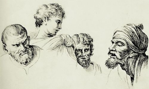 Hogarth, William: Vier Kopfstudien nach den Raffael-Kartons des Viktoria und Albert Museum in London