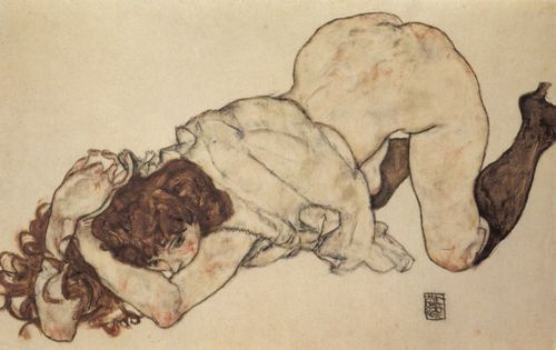 Schiele, Egon: Kniendes M�dchen, auf beide Ellenbogen gest�tzt