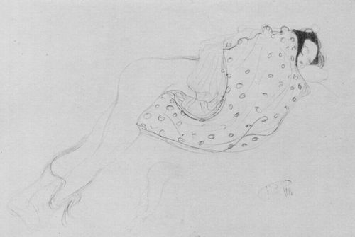 Klimt, Gustav: Auf dem Bauch liegender weiblicher Halbakt