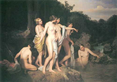Waldm�ller, Ferdinand Georg: Badende Frauen am Waldbach