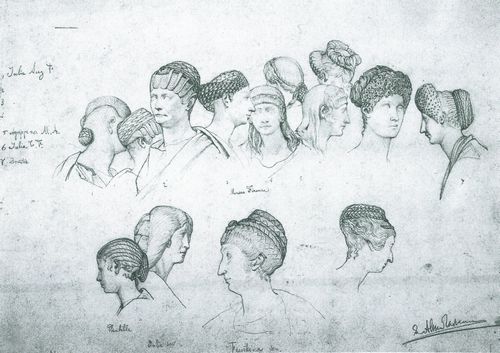 Alma-Tadema, Sir Lawrence: Skizze f�r Frisuren von antiken Skulpturen