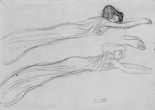 Klimt, Gustav: Zwei Studien einer nach rechts schwebenden weiblichen Figur