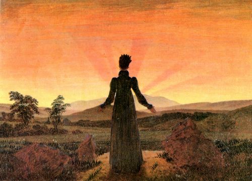 Friedrich, Caspar David: Frau vor der untergehenden Sonne (Sonnenuntergang, Sonnenaufgang, Frau in der Morgensonne, Morgenlicht)