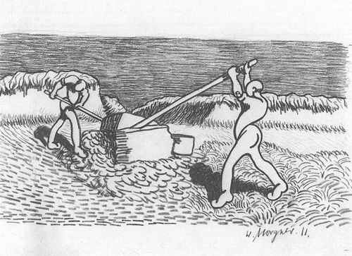 Morgner, Wilhelm: Ziegelb�cker. (Zwei arbeitende M�nner mit Brechstangen)