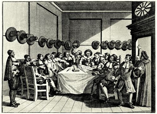 Hogarth, William: Gro�e Illustrationen zu Samuel Butlers »Hudibras«, Die Sitzung