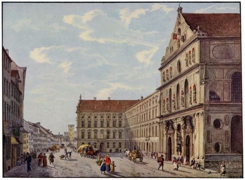 Adam, Heinrich: M�nchen, Neuhauser Stra�e in Richtung Karlstor, im Vordergrund St. Michael