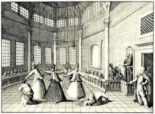 Hogarth, William: Illustration zu »Reisen durch Europa, Asien und Teile Afrikas« von Aubry de la Motraye, Das Innere einer t�rkischen Moschee