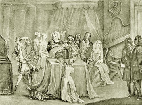 Hogarth, William: Prediger Henley, ein Kind taufend