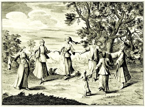 Hogarth, William: Illustration zu »Reisen durch Europa, Asien und Teile Afrikas« von Aubry de la Motraye, Tanz der Eingeborenen