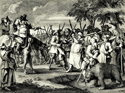 Hogarth, William: Gro�e Illustrationen zu Samuel Butlers »Hudibras«, Hudibras' erstes Abenteuer